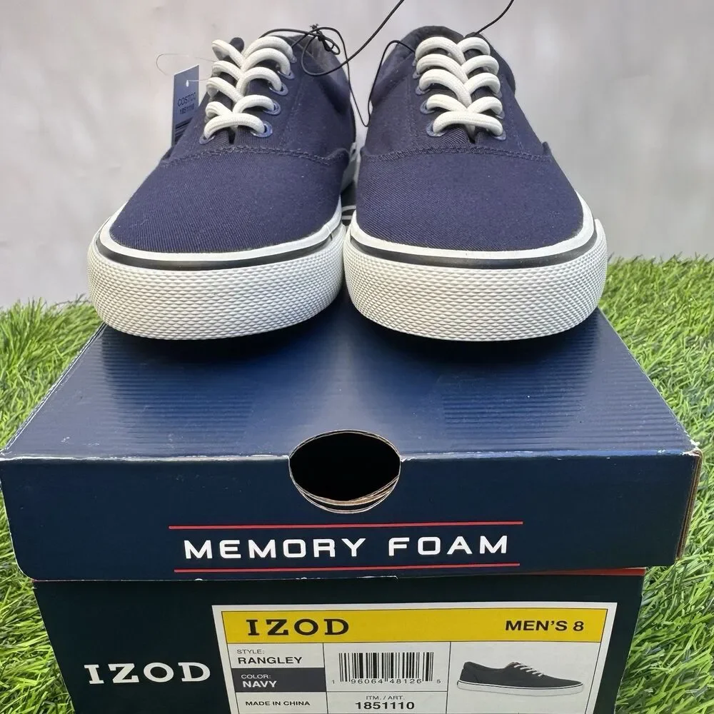 Izod Men's Rangley Canvas Memory Foam Navy Lace Up Sneaker Shoes Size 8